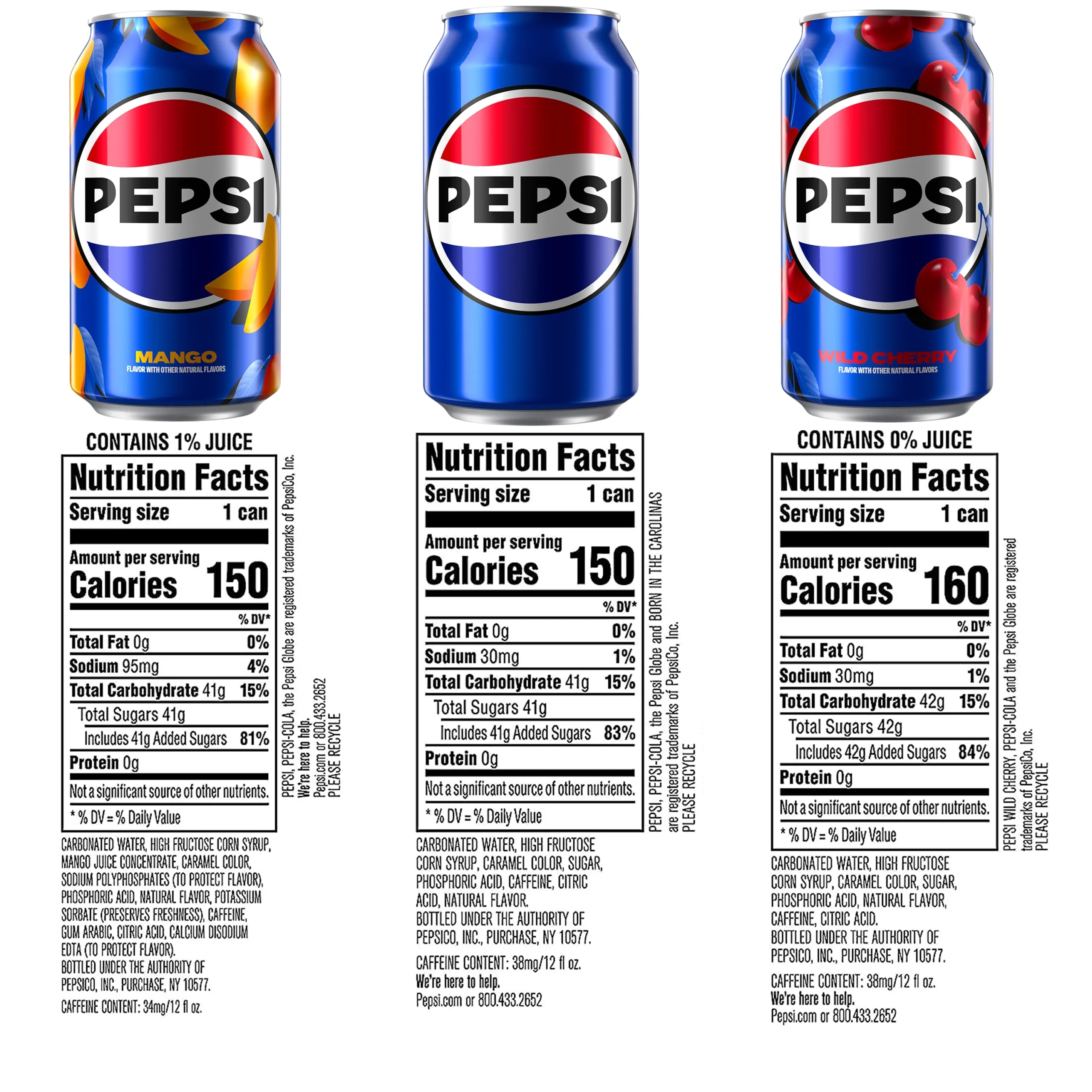 Pepsi Cola 3 Flavor Soda Pop Variety Pack, Original, Mango and Wild Cherry, 12 oz, 18 Pack Cans - Image 4